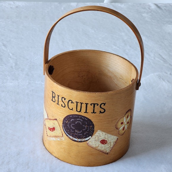 Other - Vintage Wood Biscuit Barrel Hand Painted Cookies Pail 50s Farmhouse Cottage MCM